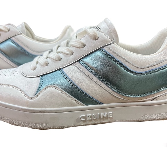Celine Blue Leather Colorblock Pattern Sneakers - Picture 2 of 9